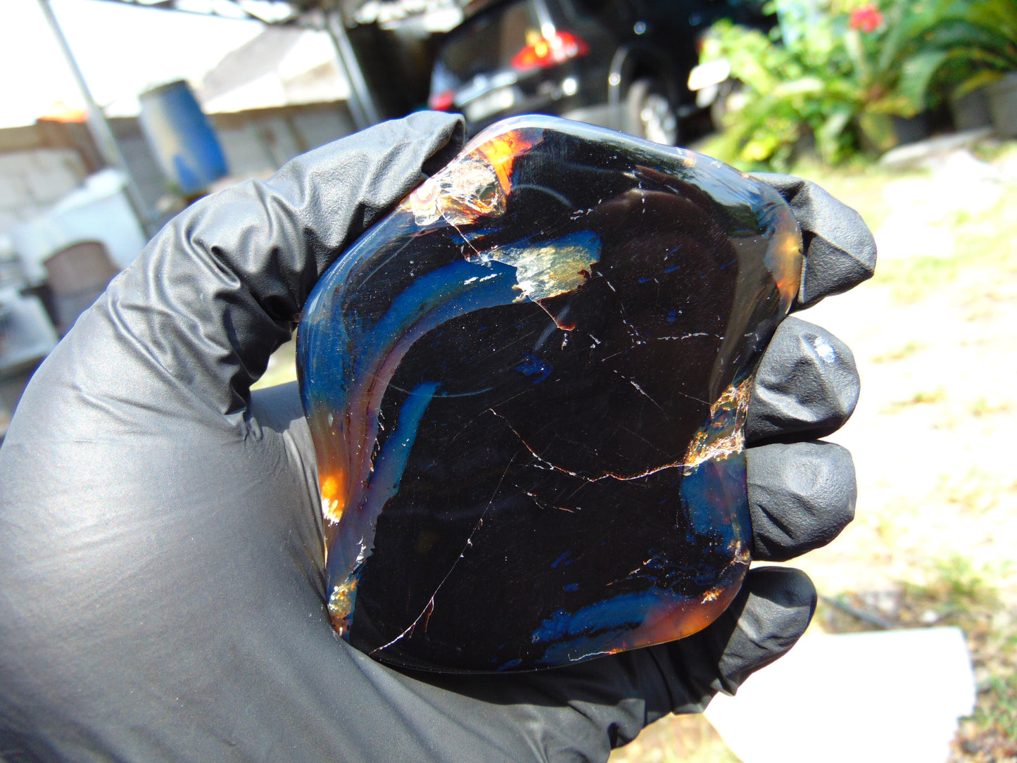70 gram Slab polished Indonesian Sumatra Black Blue Amber for Healing 25N148