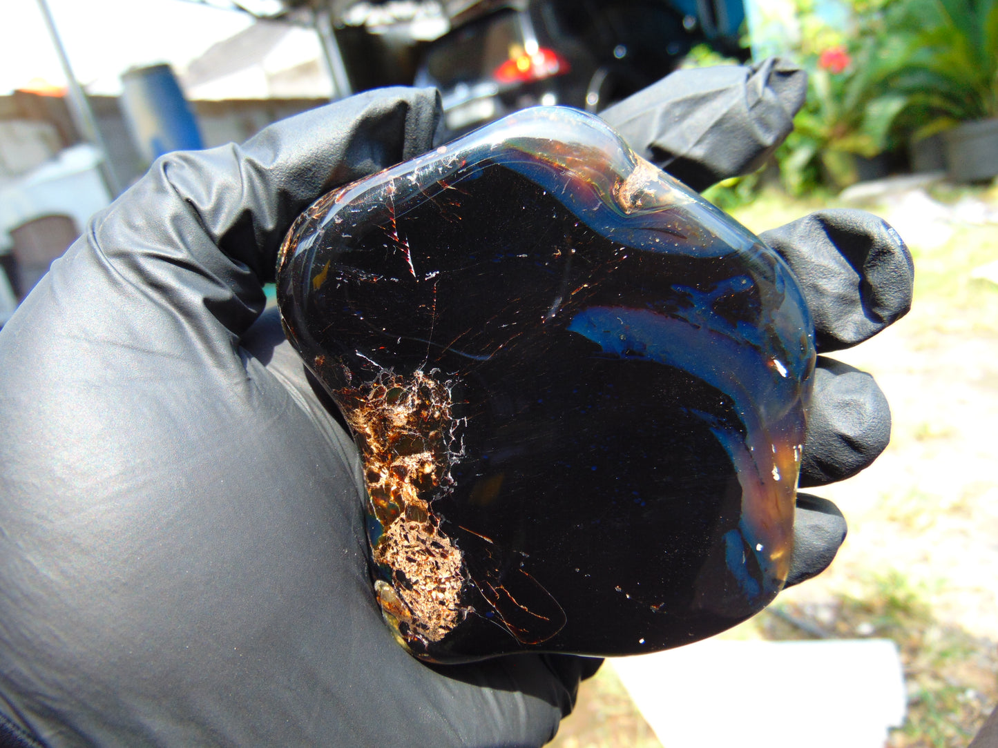 70 gram Slab polished Indonesian Sumatra Black Blue Amber for Healing 25N148