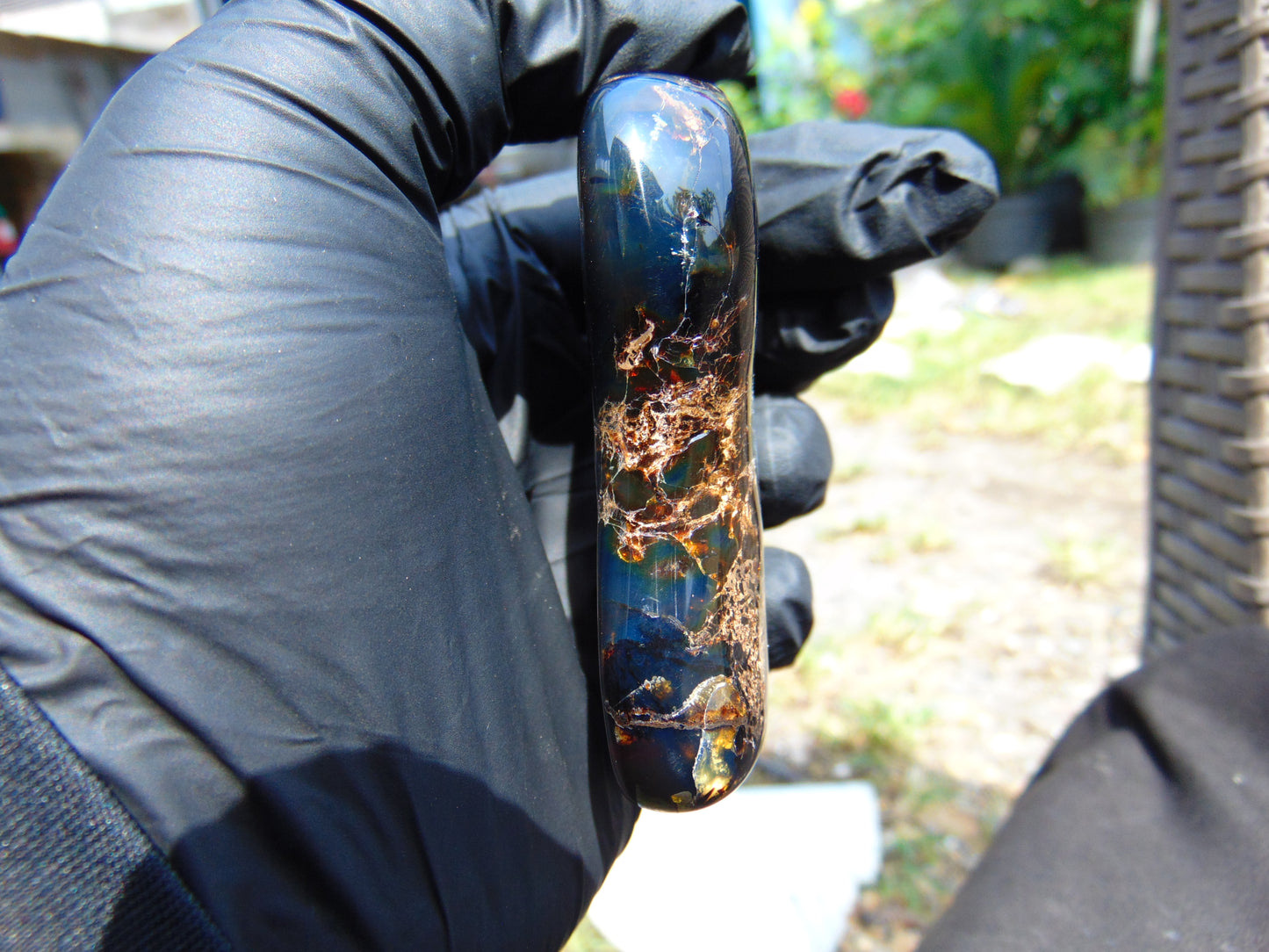 70 gram Slab polished Indonesian Sumatra Black Blue Amber for Healing 25N148