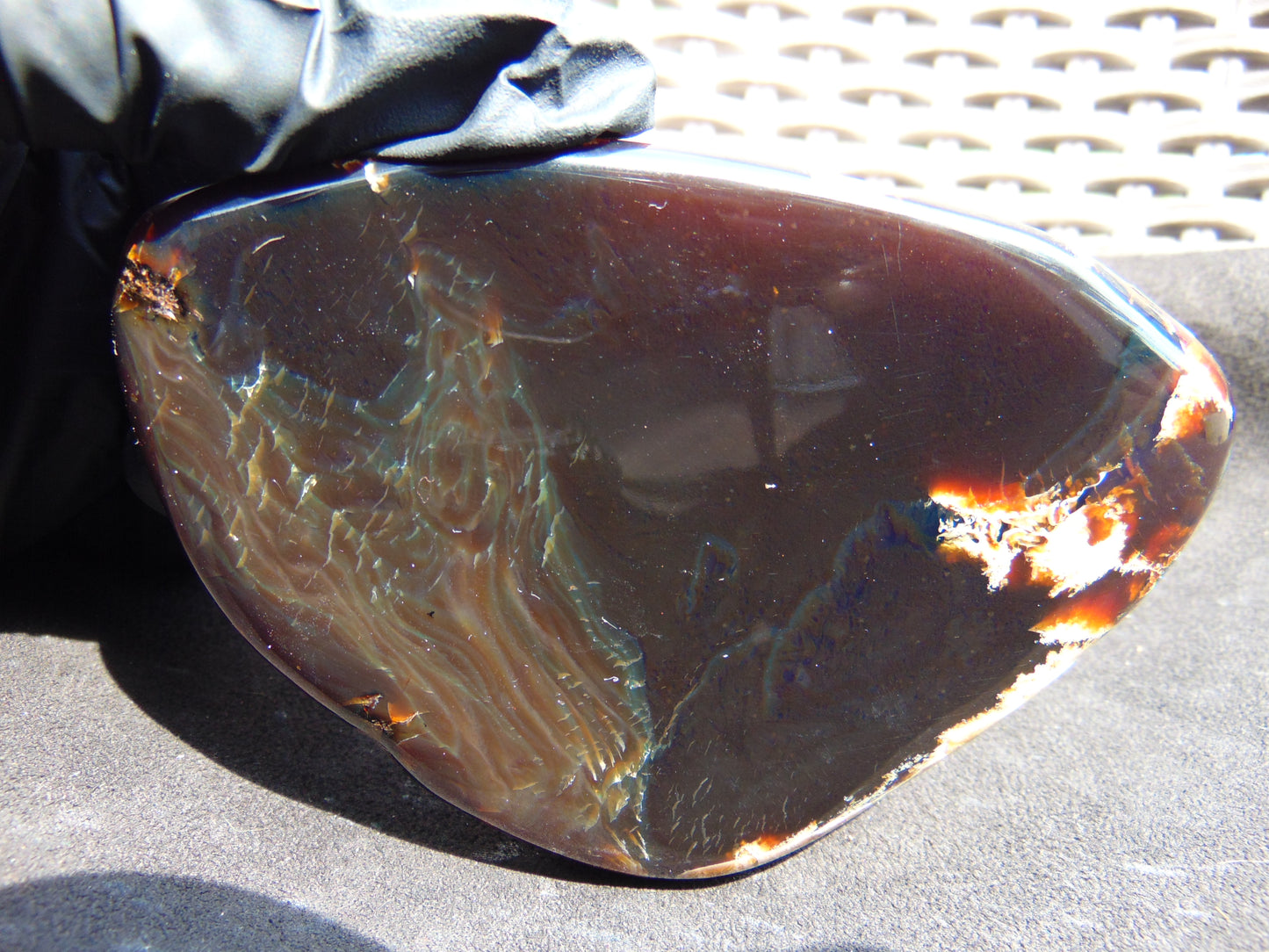 111 gram Slab polished Indonesian Sumatra Dark Spot Blue Amber for Healing 25N144