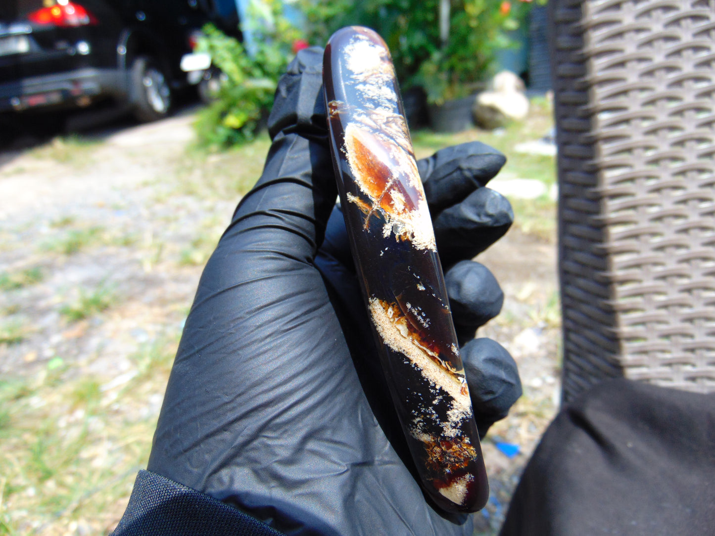 111 gram Slab polished Indonesian Sumatra Dark Spot Blue Amber for Healing 25N144