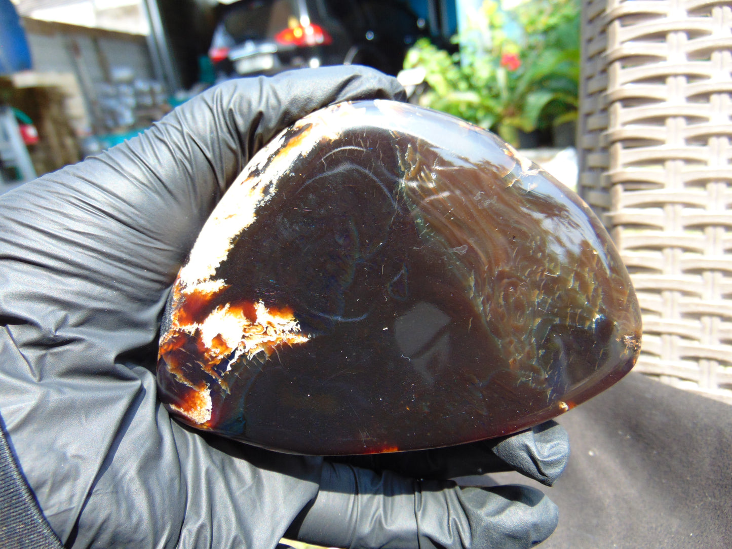 111 gram Slab polished Indonesian Sumatra Dark Spot Blue Amber for Healing 25N144