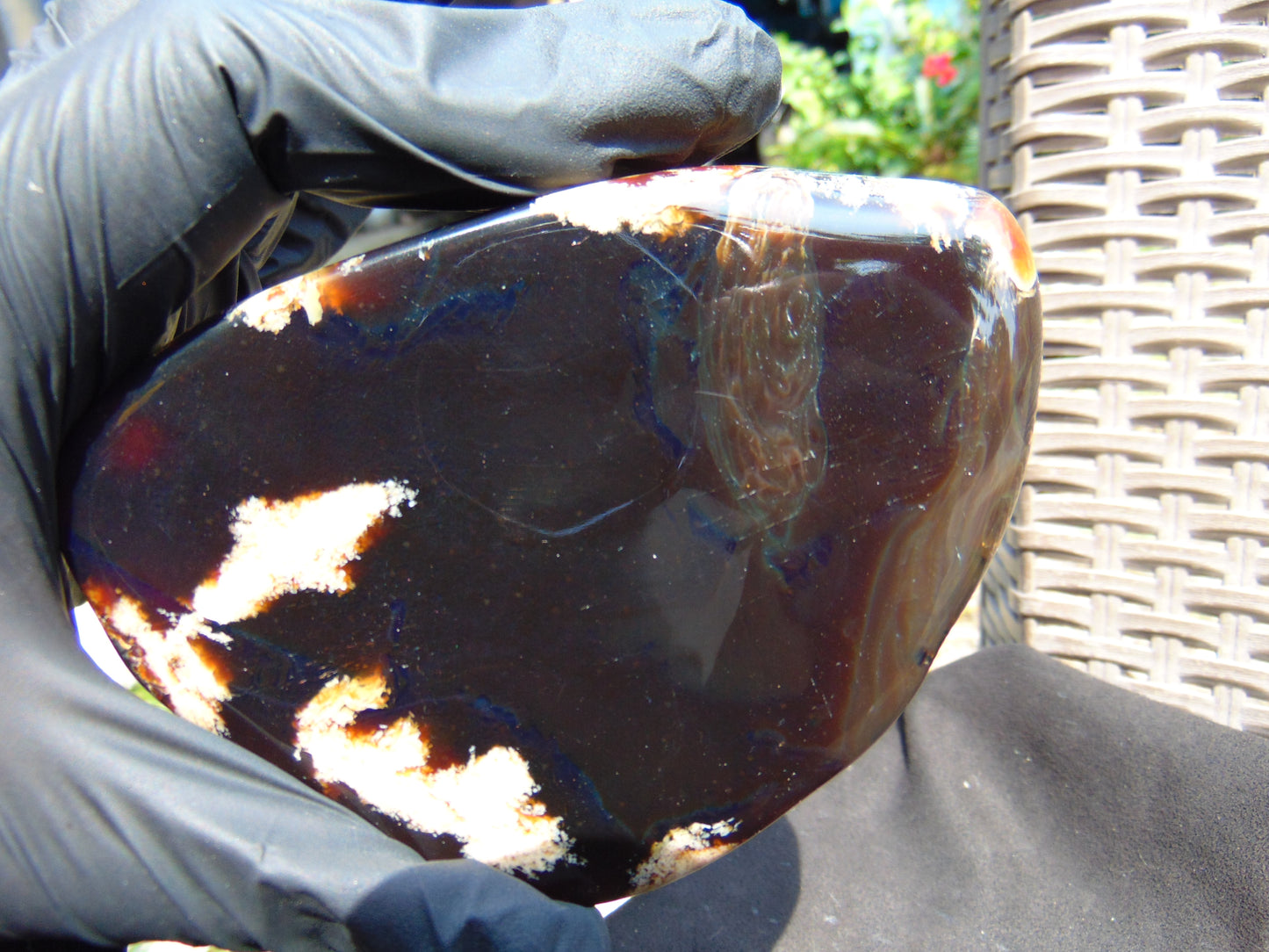 111 gram Slab polished Indonesian Sumatra Dark Spot Blue Amber for Healing 25N144