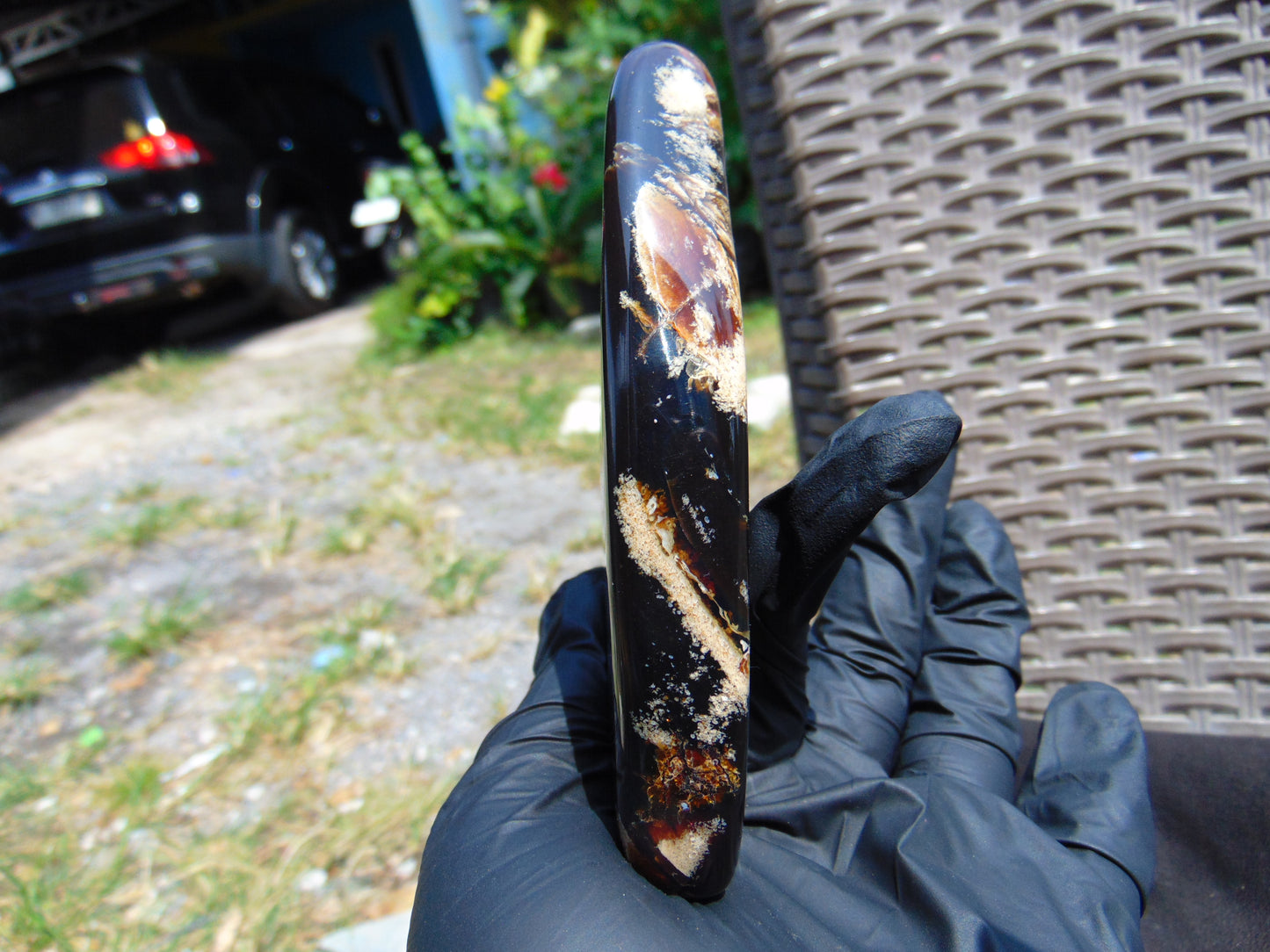 111 gram Slab polished Indonesian Sumatra Dark Spot Blue Amber for Healing 25N144