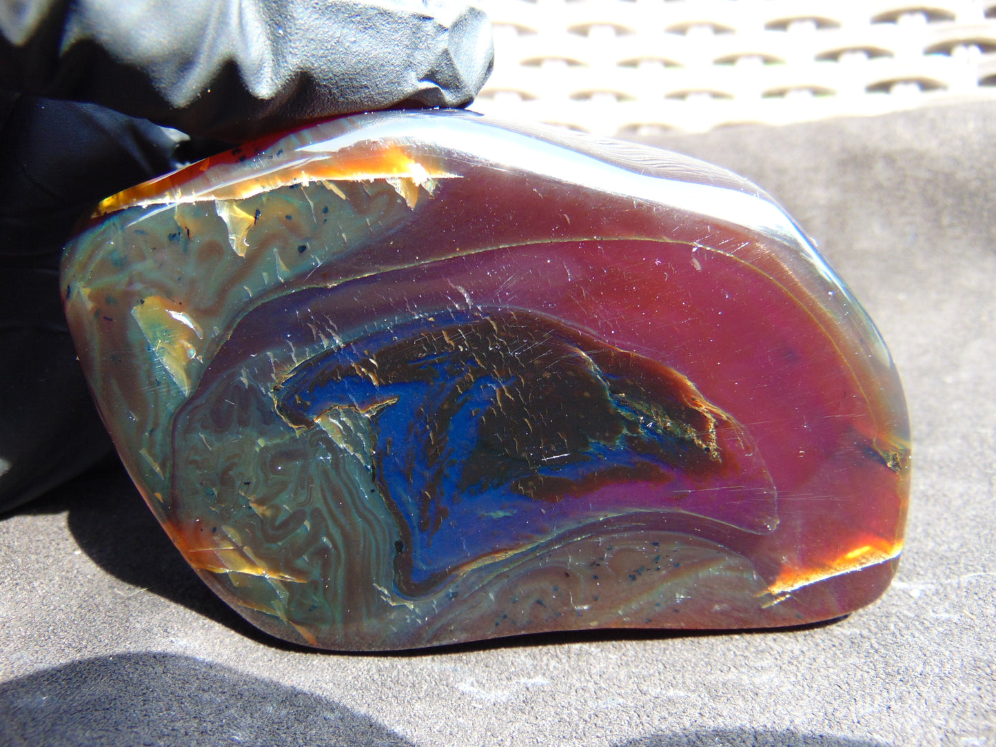 82 gram Slab polished Indonesian Sumatra Red Blue Amber for Healing 25A195