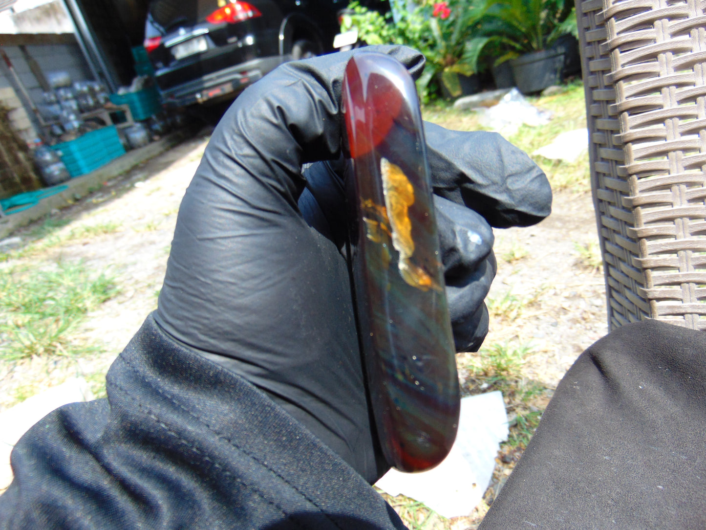 82 gram Slab polished Indonesian Sumatra Red Blue Amber for Healing 25A195