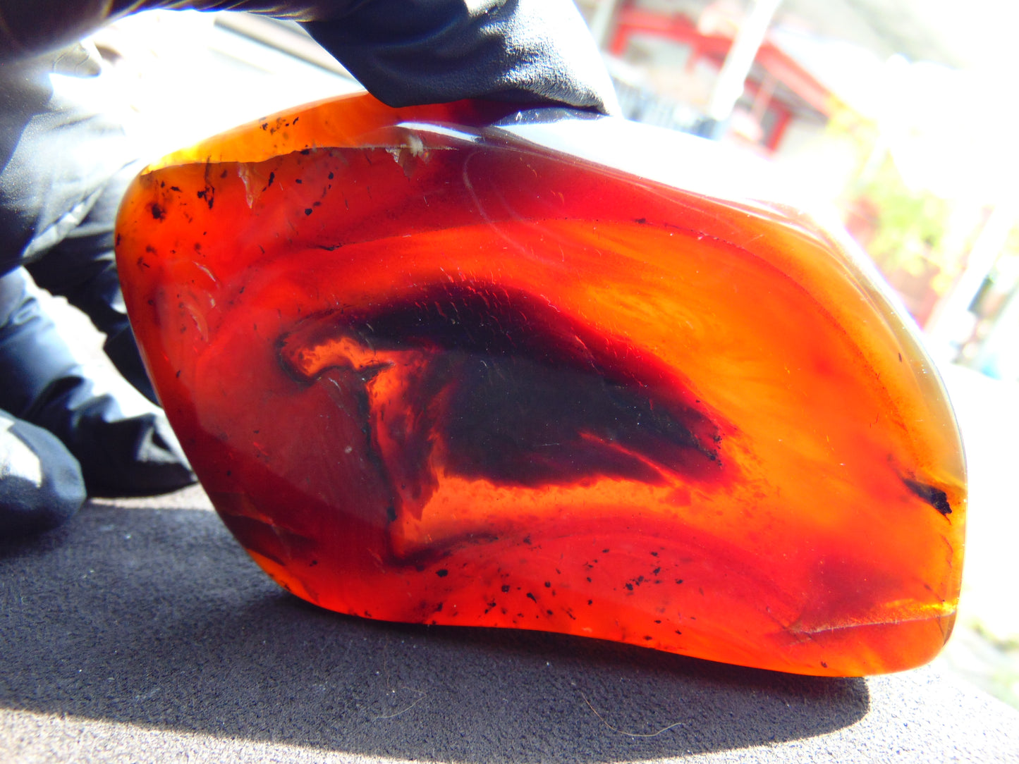 82 gram Slab polished Indonesian Sumatra Red Blue Amber for Healing 25A195