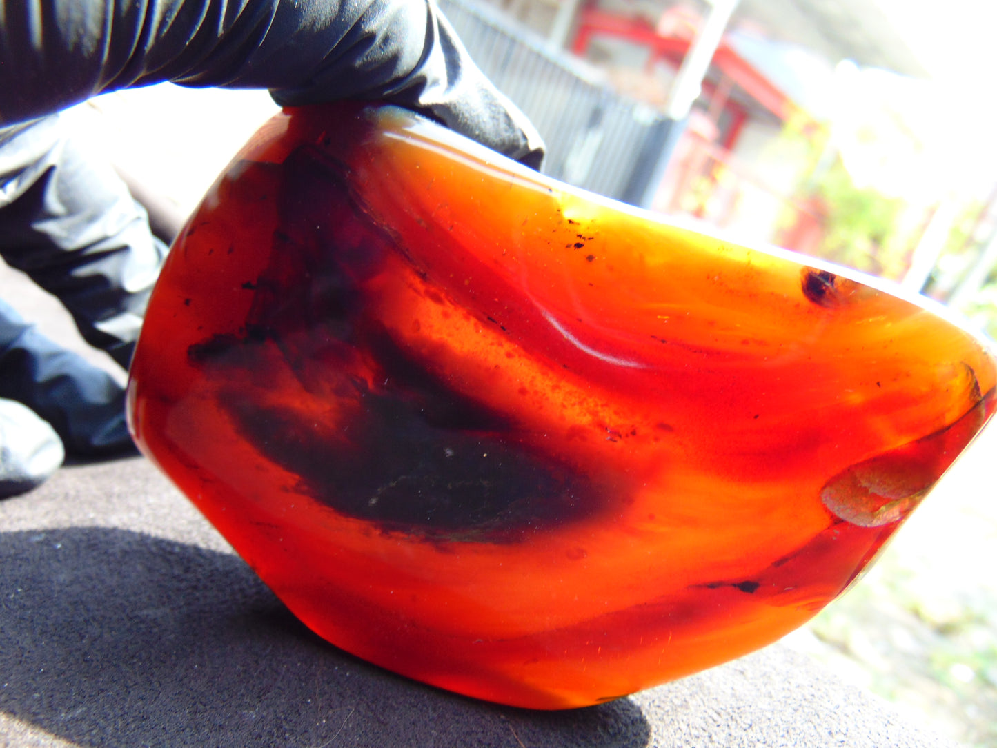 82 gram Slab polished Indonesian Sumatra Red Blue Amber for Healing 25A195