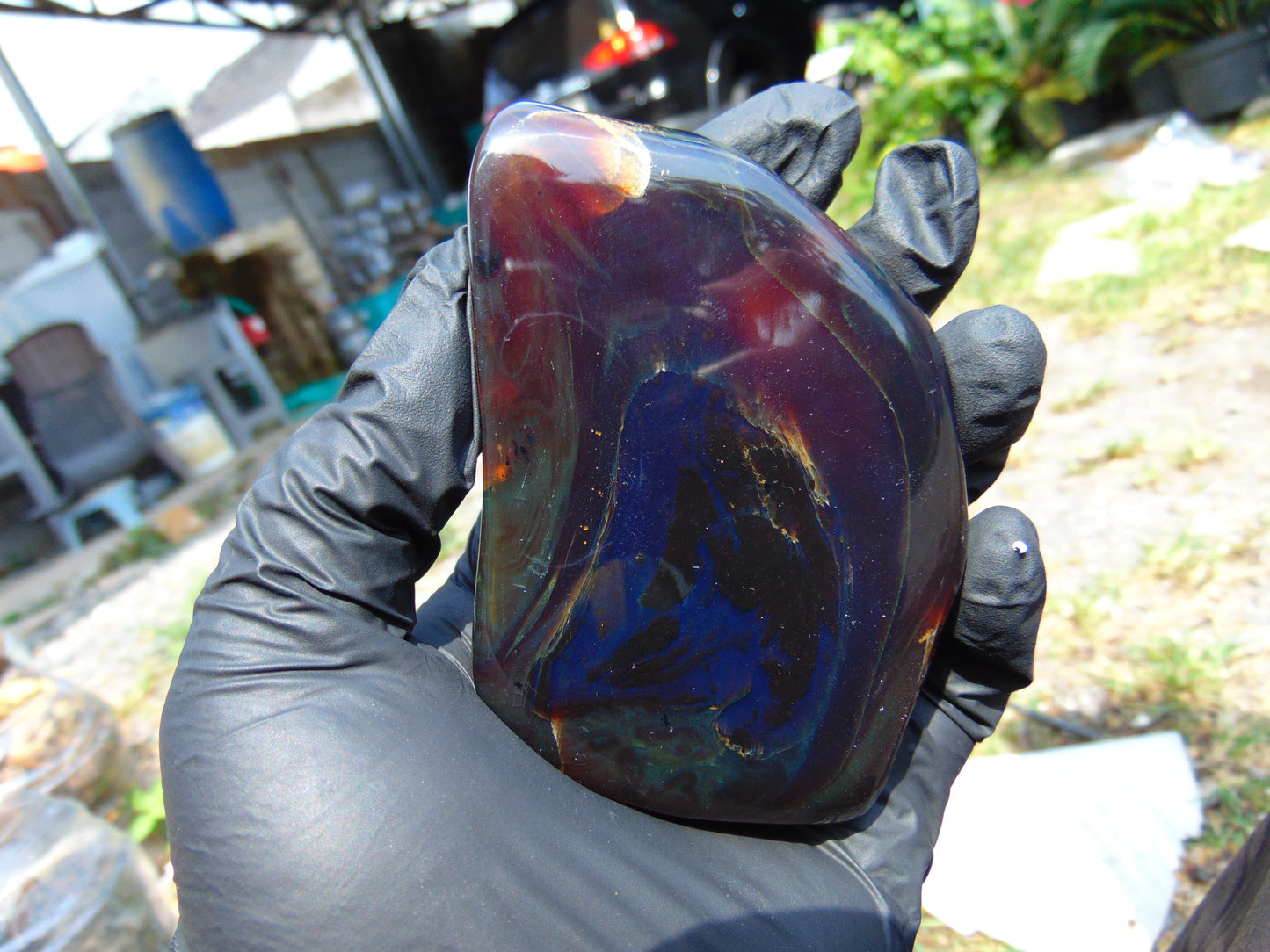 82 gram Slab polished Indonesian Sumatra Red Blue Amber for Healing 25A195