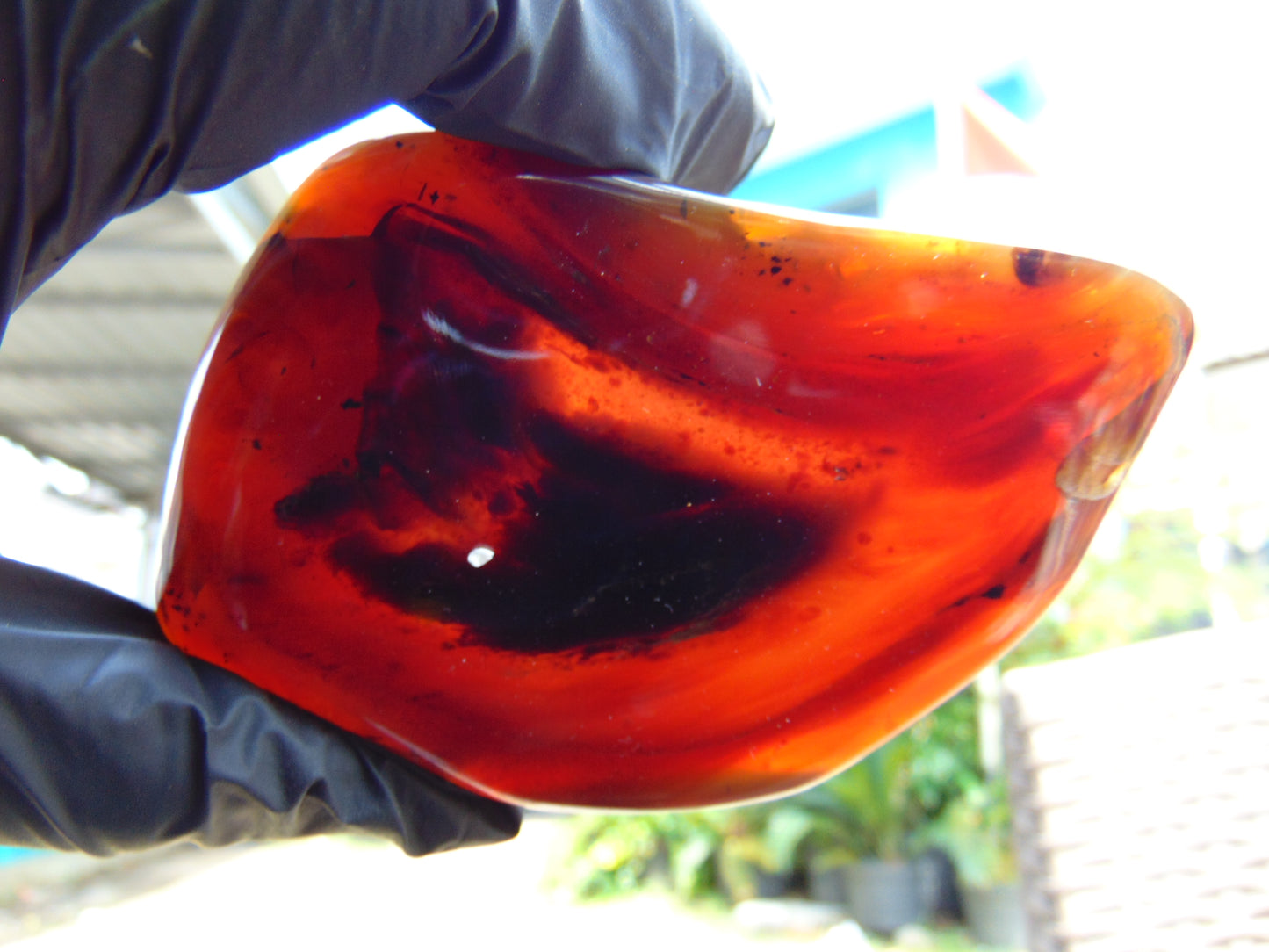 82 gram Slab polished Indonesian Sumatra Red Blue Amber for Healing 25A195