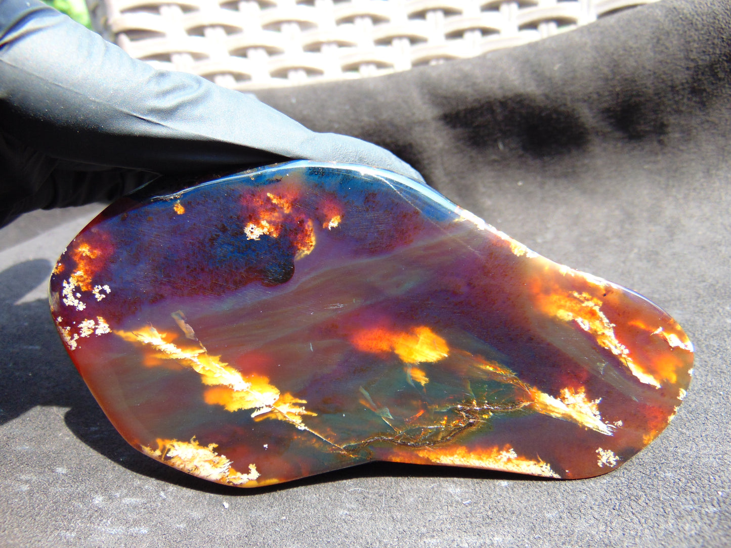 93 gram Slab polished Indonesian Sumatra Yellow Purple Blue Red Amber for Healing 25A207