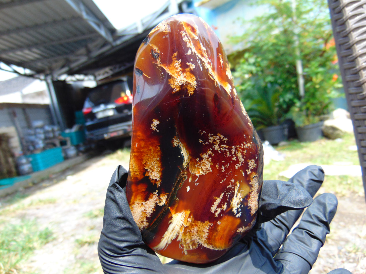 93 gram Slab polished Indonesian Sumatra Yellow Purple Blue Red Amber for Healing 25A207