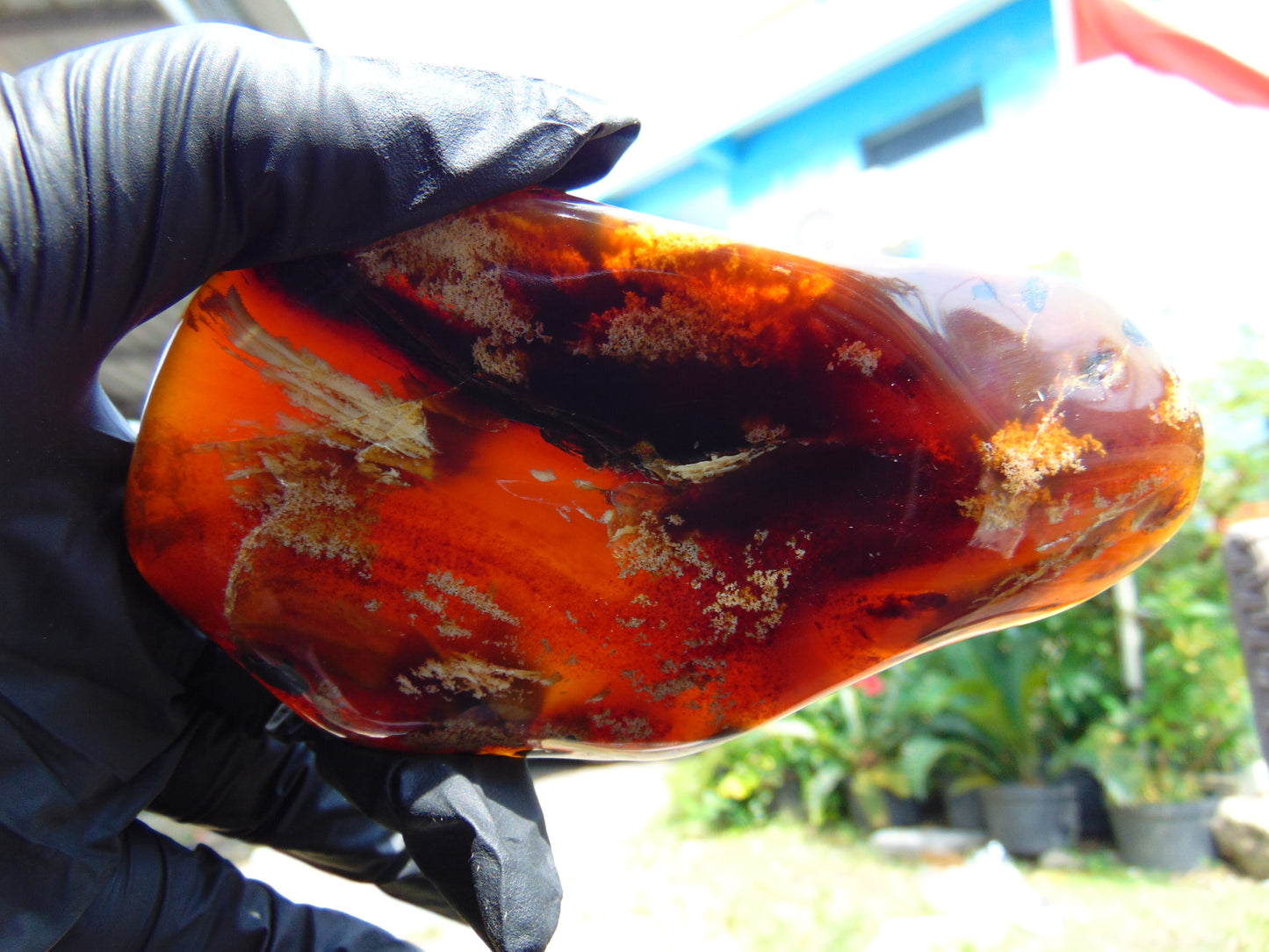 93 gram Slab polished Indonesian Sumatra Yellow Purple Blue Red Amber for Healing 25A207