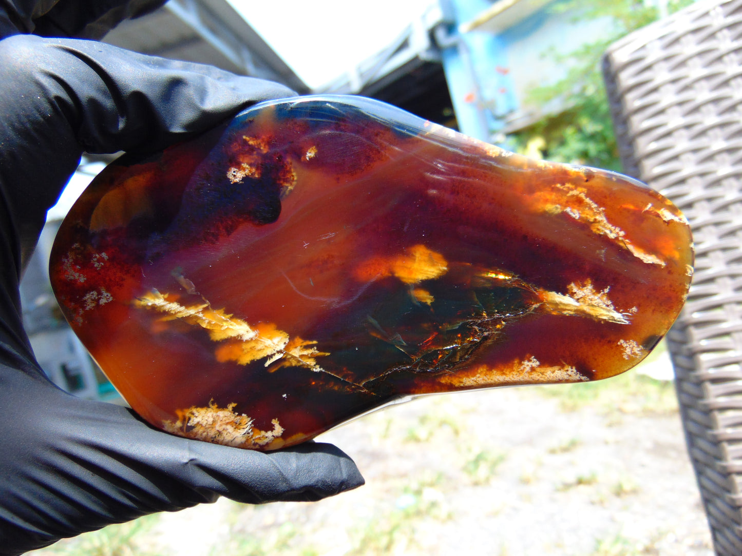 93 gram Slab polished Indonesian Sumatra Yellow Purple Blue Red Amber for Healing 25A207