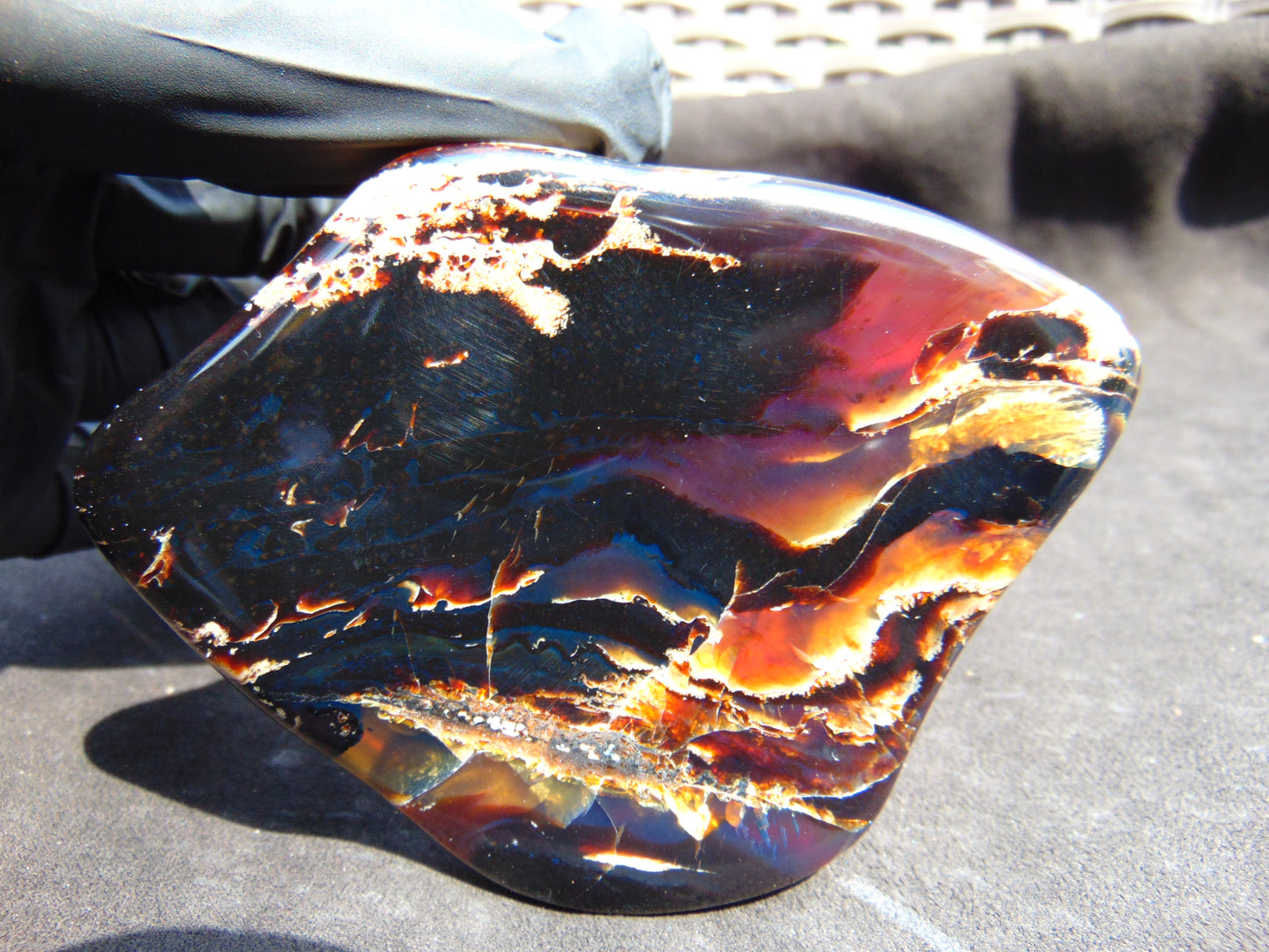 89 gram Slab polished Indonesian Sumatra Zebra Blue Amber for Healing 25N150