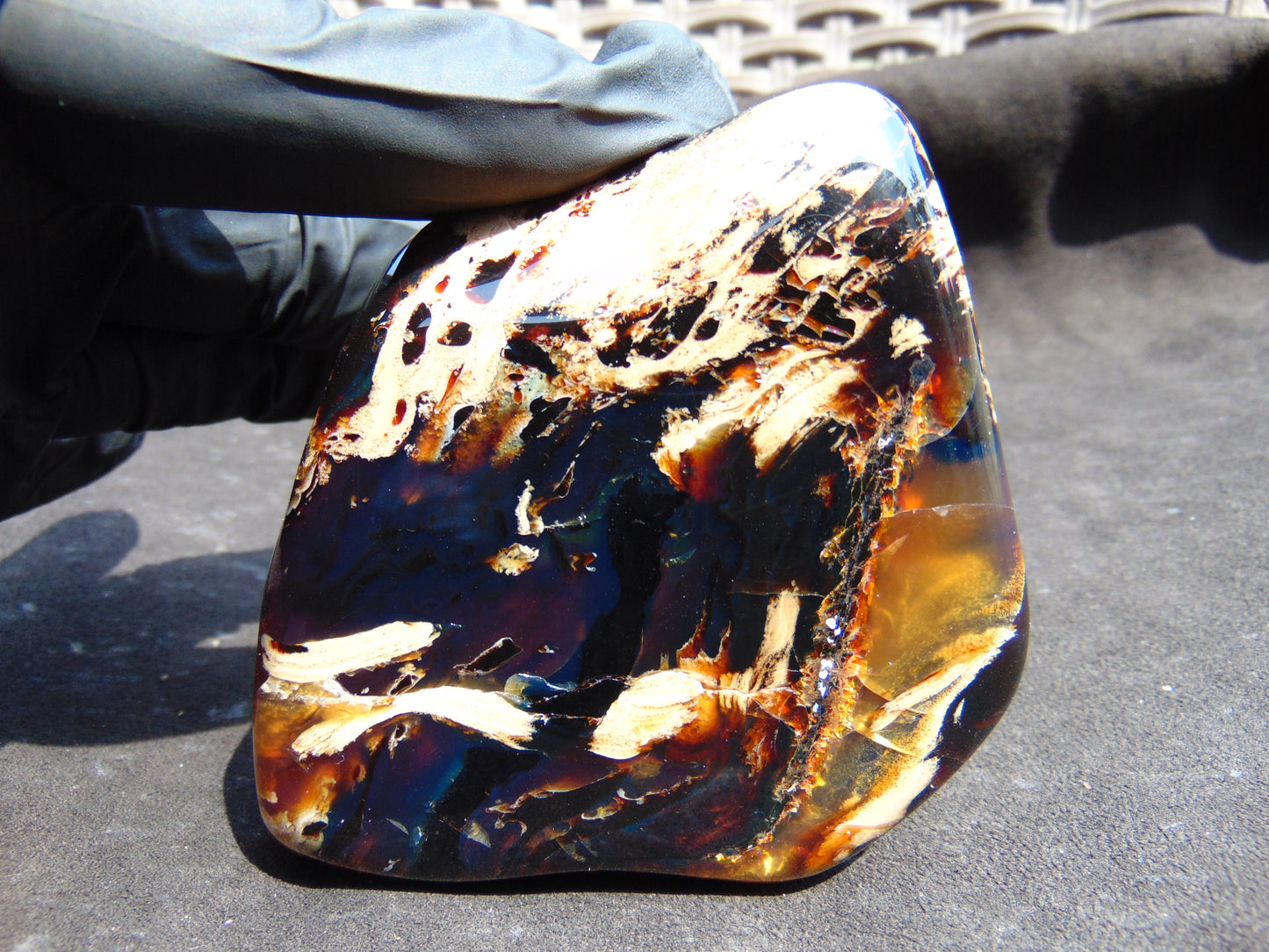 89 gram Slab polished Indonesian Sumatra Zebra Blue Amber for Healing 25N150