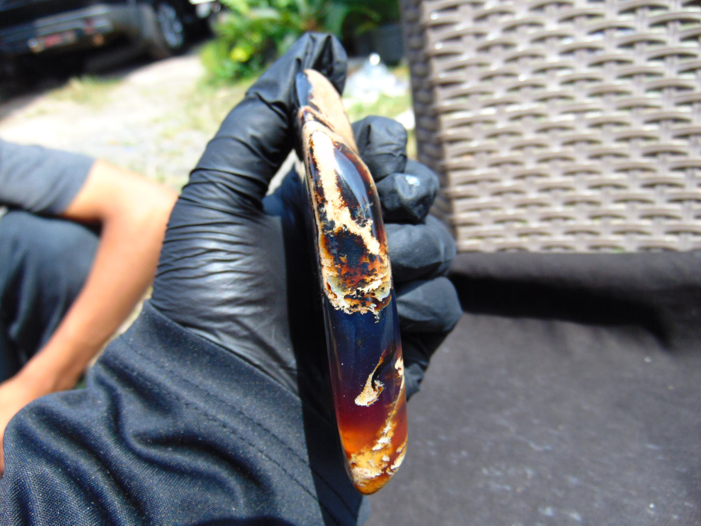 89 gram Slab polished Indonesian Sumatra Zebra Blue Amber for Healing 25N150