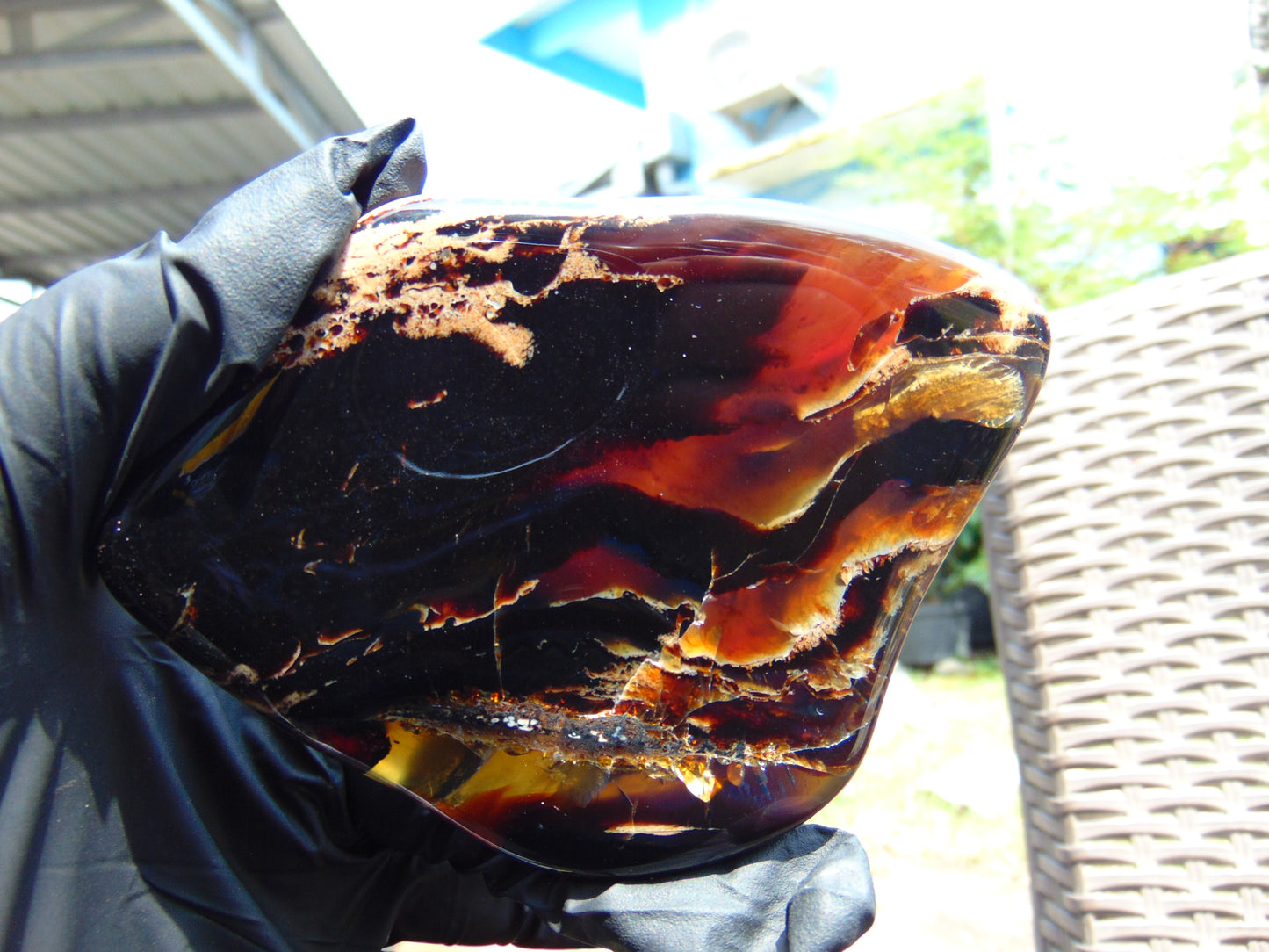 89 gram Slab polished Indonesian Sumatra Zebra Blue Amber for Healing 25N150