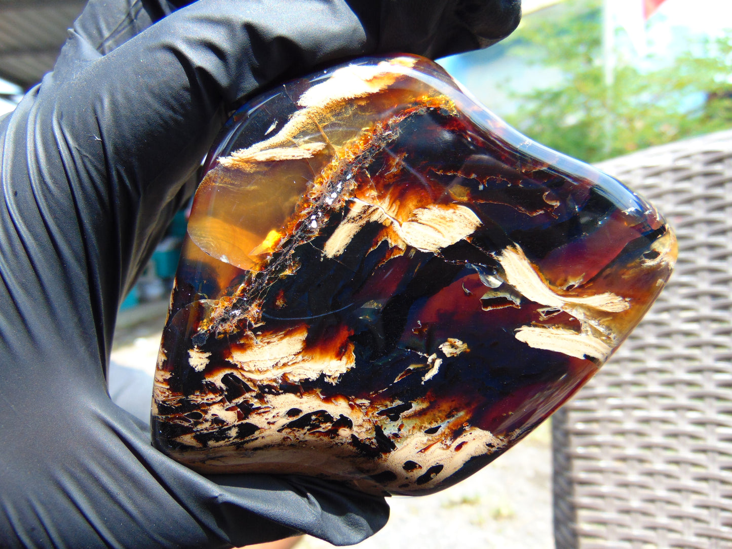 89 gram Slab polished Indonesian Sumatra Zebra Blue Amber for Healing 25N150