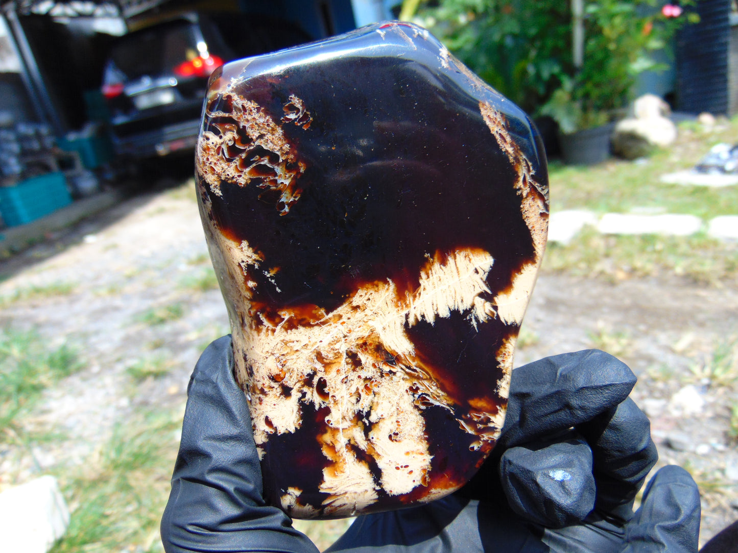 103 gram Slab polished Indonesian Sumatra White Dark Red Amber for Healing 25A210