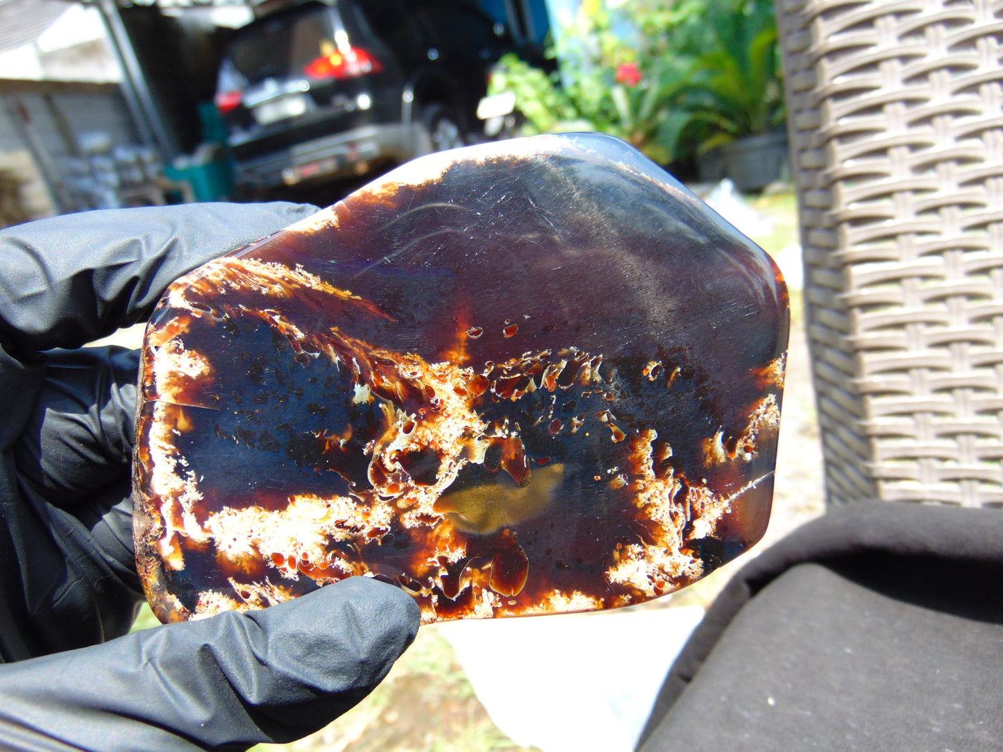103 gram Slab polished Indonesian Sumatra White Dark Red Amber for Healing 25A210