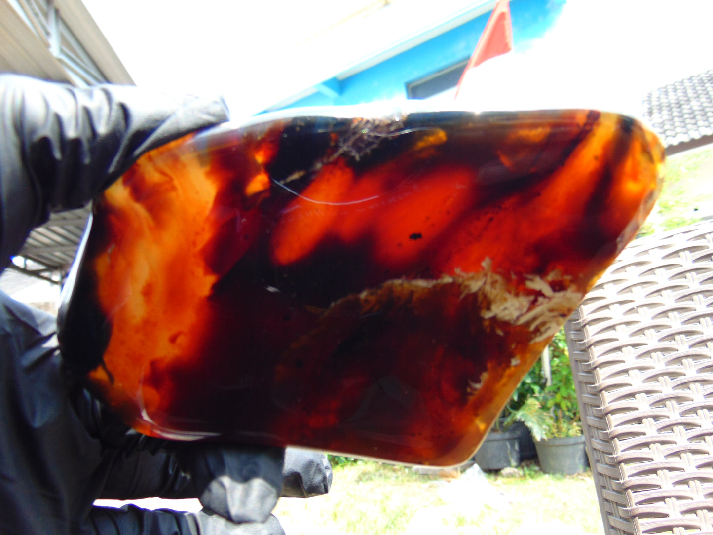 119 gram Slab polished Indonesian Sumatra Yellow Blue Amber for Healing 25N156
