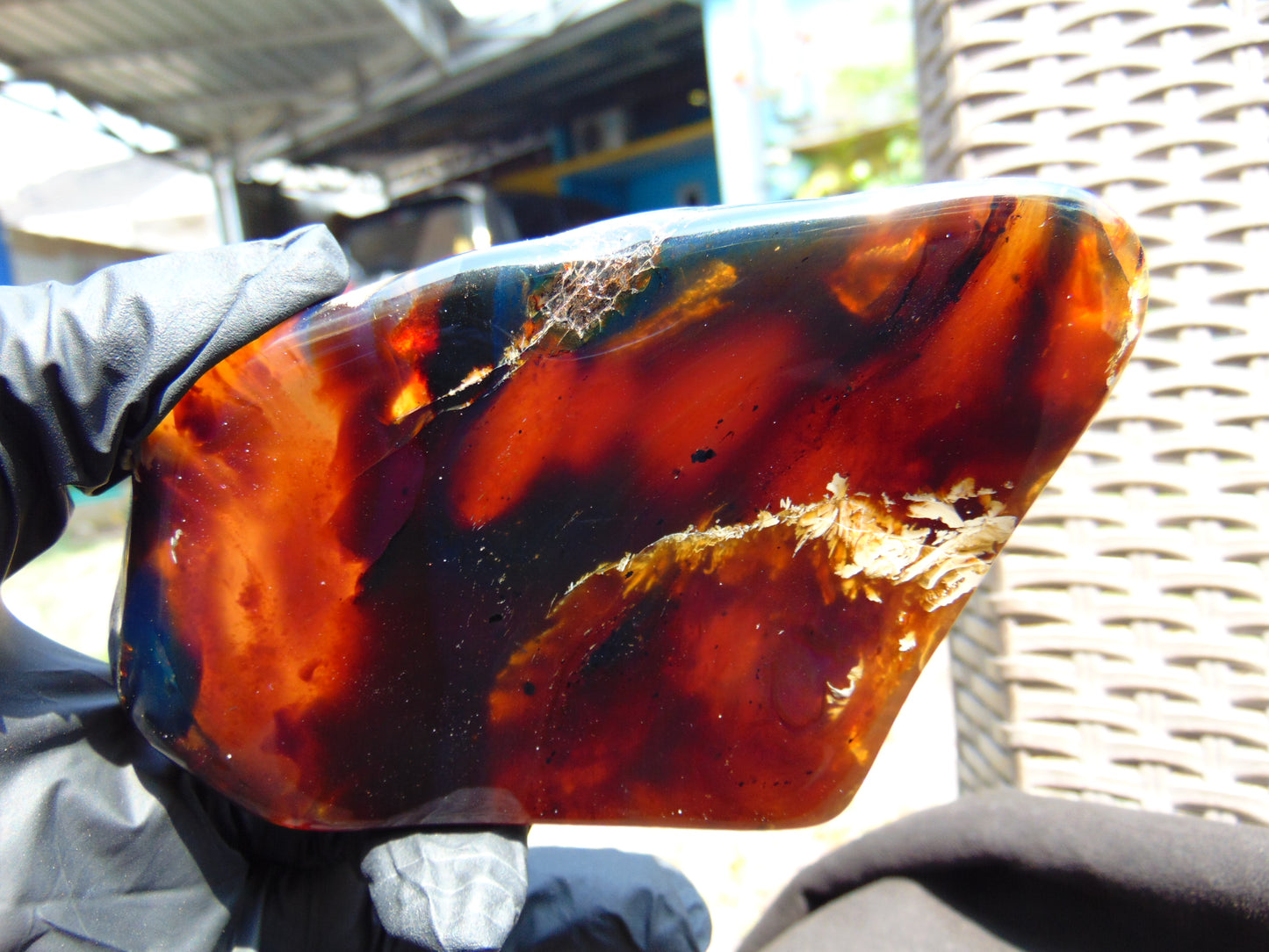 119 gram Slab polished Indonesian Sumatra Yellow Blue Amber for Healing 25N156