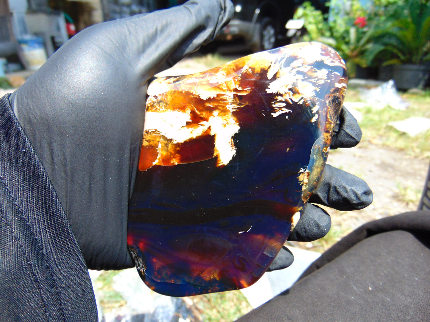 119 gram Slab polished Indonesian Sumatra Yellow Blue Amber for Healing 25N156