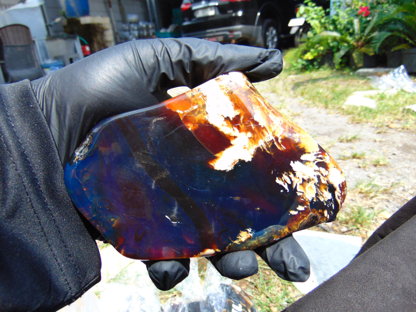 119 gram Slab polished Indonesian Sumatra Yellow Blue Amber for Healing 25N156