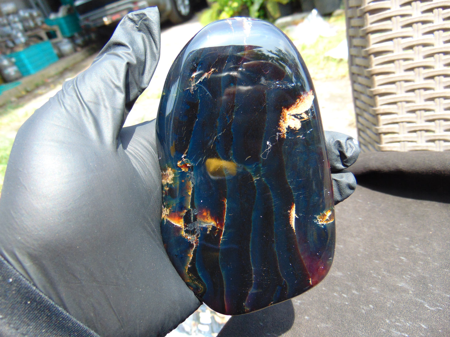 119 gram Slab polished Indonesian Sumatra Dark Blue Amber for Healing 25N153