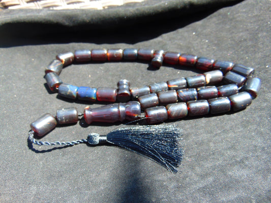 100 gr Komboloi Rosary 35 Beads Indonesian Black Blue Amber for Healing 26TBER6