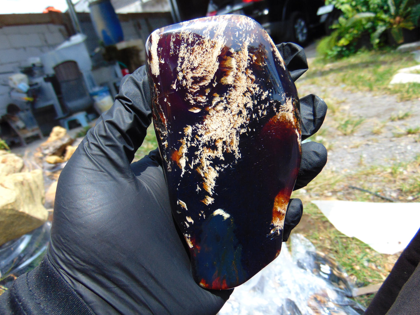 121 gram Slab polished Indonesian Sumatra Blue Amber for Healing 25Y104