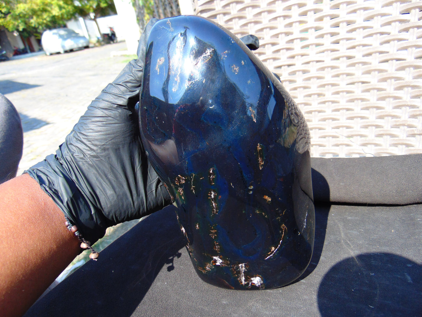1210 gram Full polished Indonesian Dark Blue Amber for Healing ML76