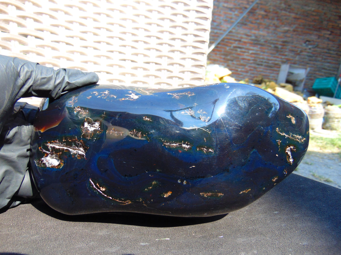 1210 gram Full polished Indonesian Dark Blue Amber for Healing ML76