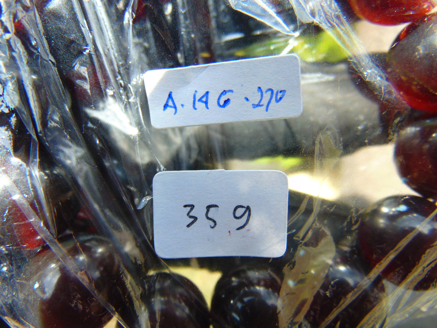 35 gram 14 Beads Mala Bracelet Indonesian Blue Cherry Red Amber 16 mm for Healing A14G270