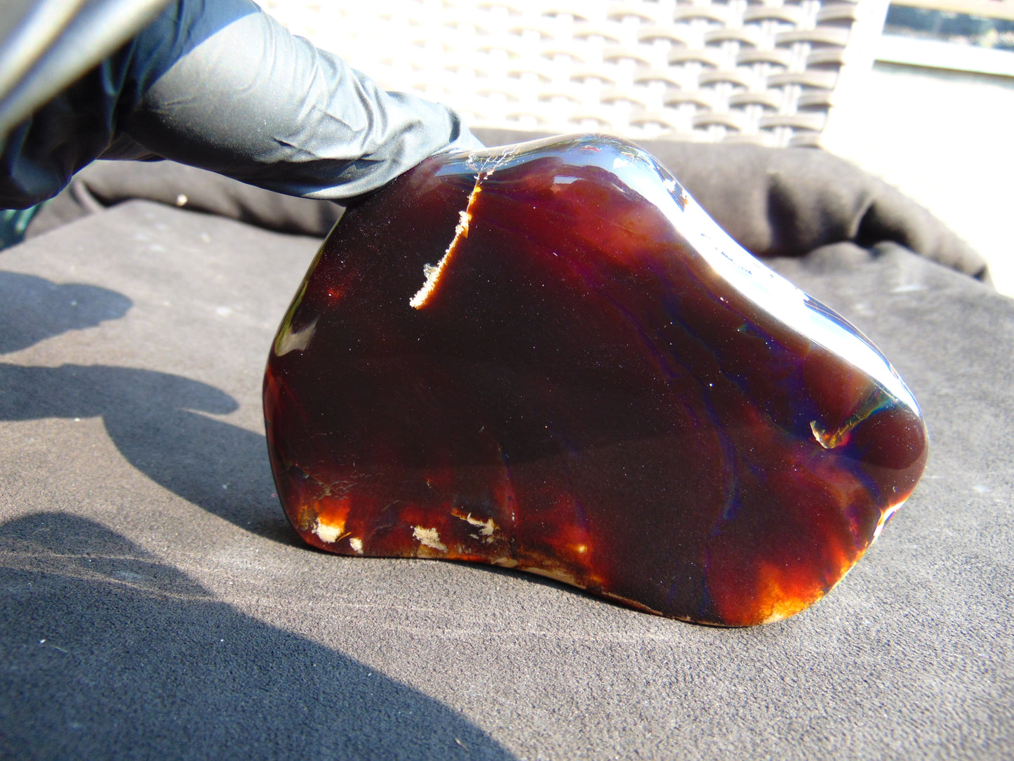 105 gram Slab Slim polished Indonesian Crystal red Amber for Healing 25N146