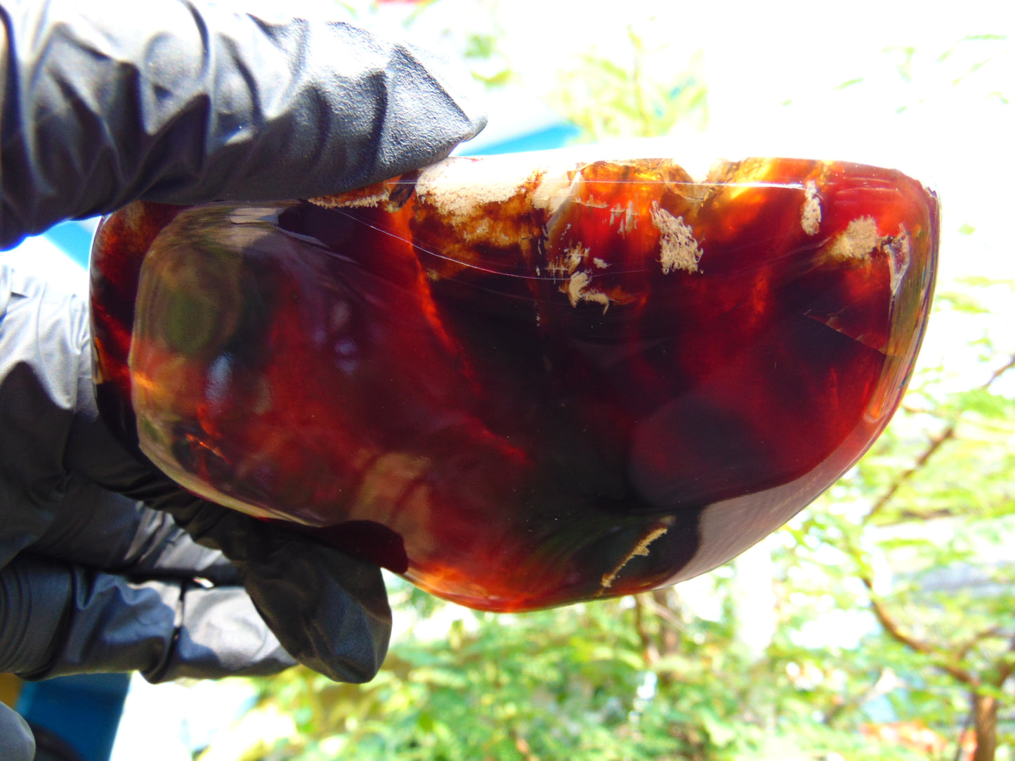 105 gram Slab Slim polished Indonesian Crystal red Amber for Healing 25N146