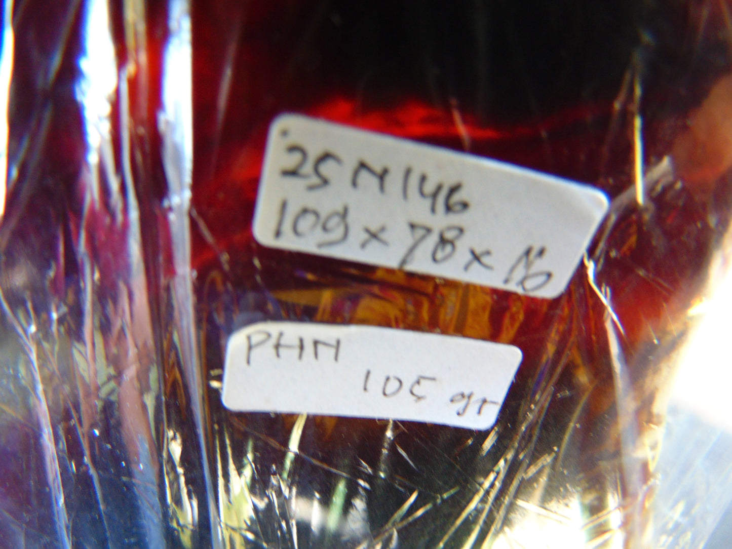 105 gram Slab Slim polished Indonesian Crystal red Amber for Healing 25N146