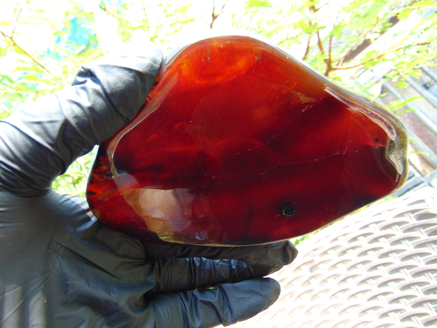 111 gram Slab Slim polished Indonesian Cherry Red Amber for Healing 25A206