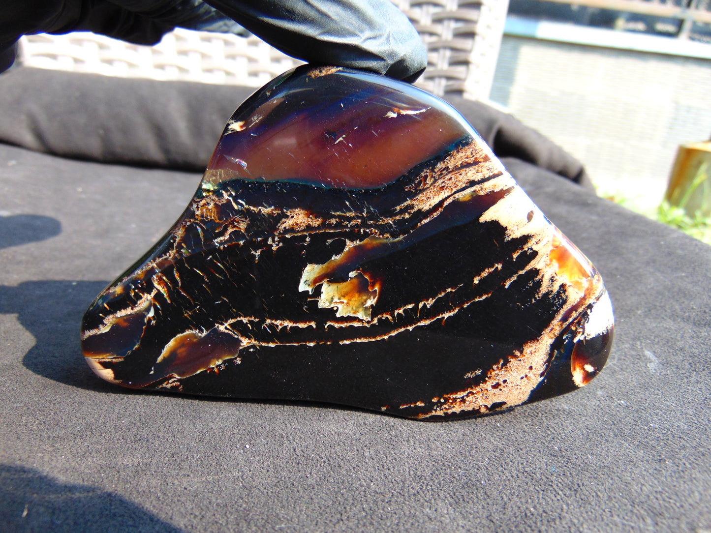 115 gram Slab polished Indonesian Sumatra Black Blue Amber for Healing 25Y108