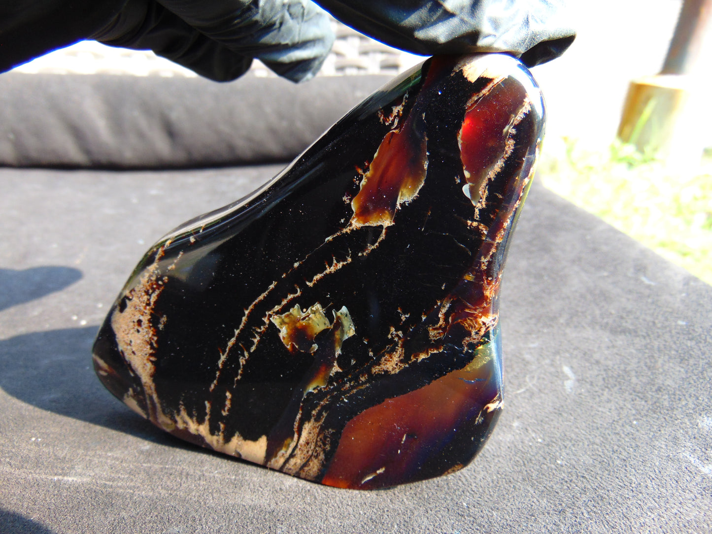 115 gram Slab polished Indonesian Sumatra Black Blue Amber for Healing 25Y108