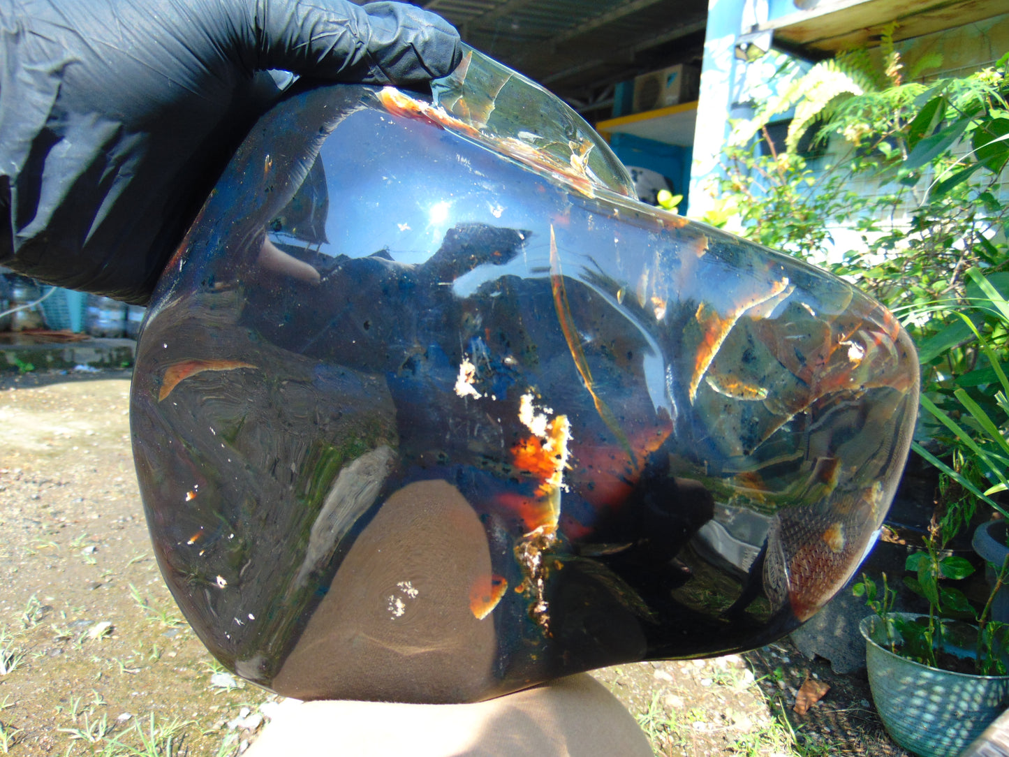 2303 gram Big full polished 23x22x9 cm Inclusion Indonesia Dark Blue Amber for Healing AR51