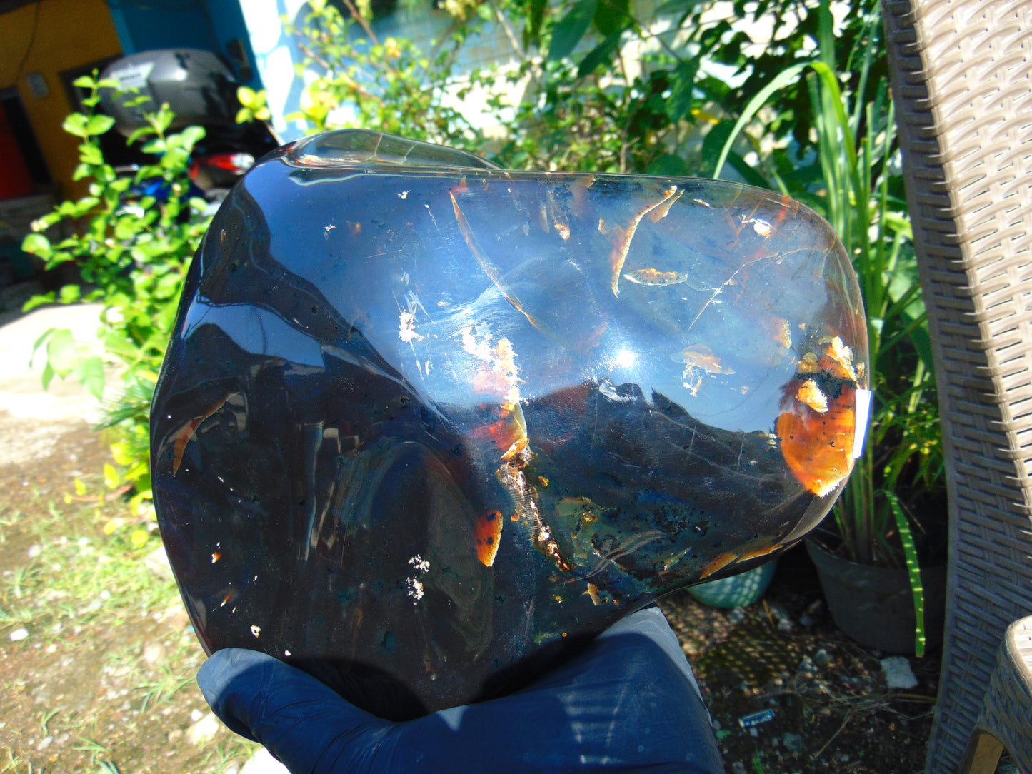 2303 gram Big full polished 23x22x9 cm Inclusion Indonesia Dark Blue Amber for Healing AR51