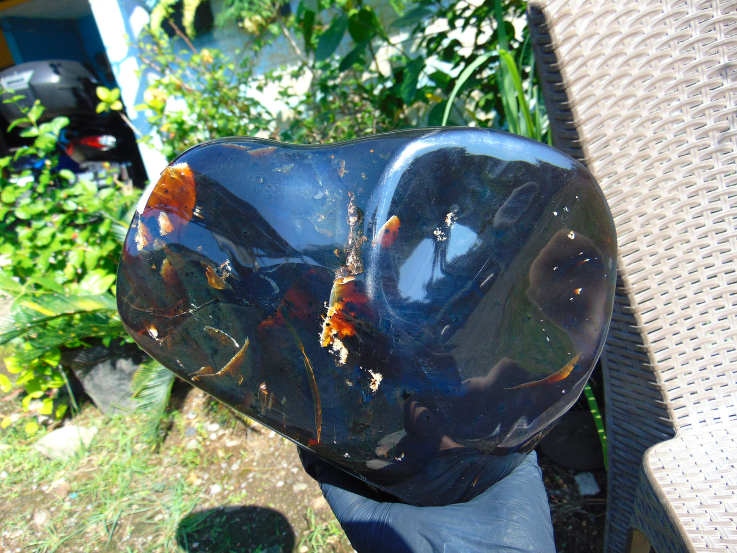 2303 gram Big full polished 23x22x9 cm Inclusion Indonesia Dark Blue Amber for Healing AR51