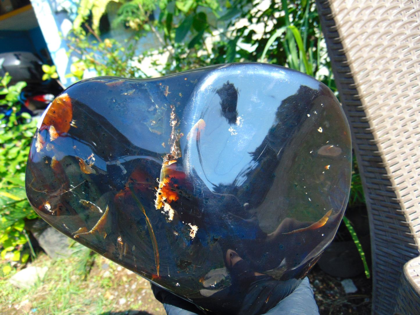 2303 gram Big full polished 23x22x9 cm Inclusion Indonesia Dark Blue Amber for Healing AR51