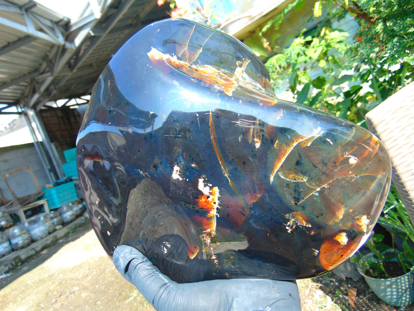 2303 gram Big full polished 23x22x9 cm Inclusion Indonesia Dark Blue Amber for Healing AR51