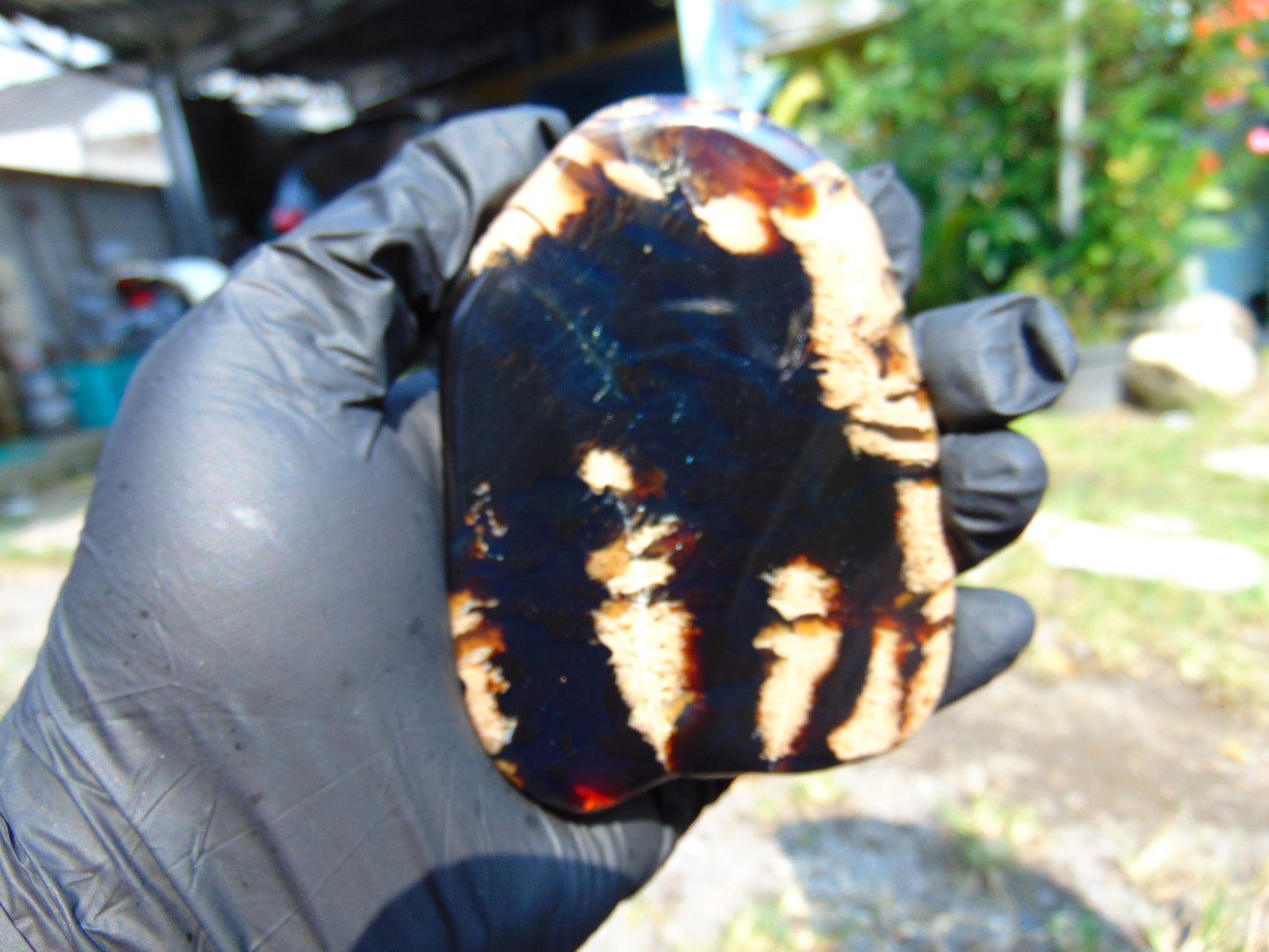 87 gram Slab Slim polished Indonesian Dark Blue Amber for Healing 25A192