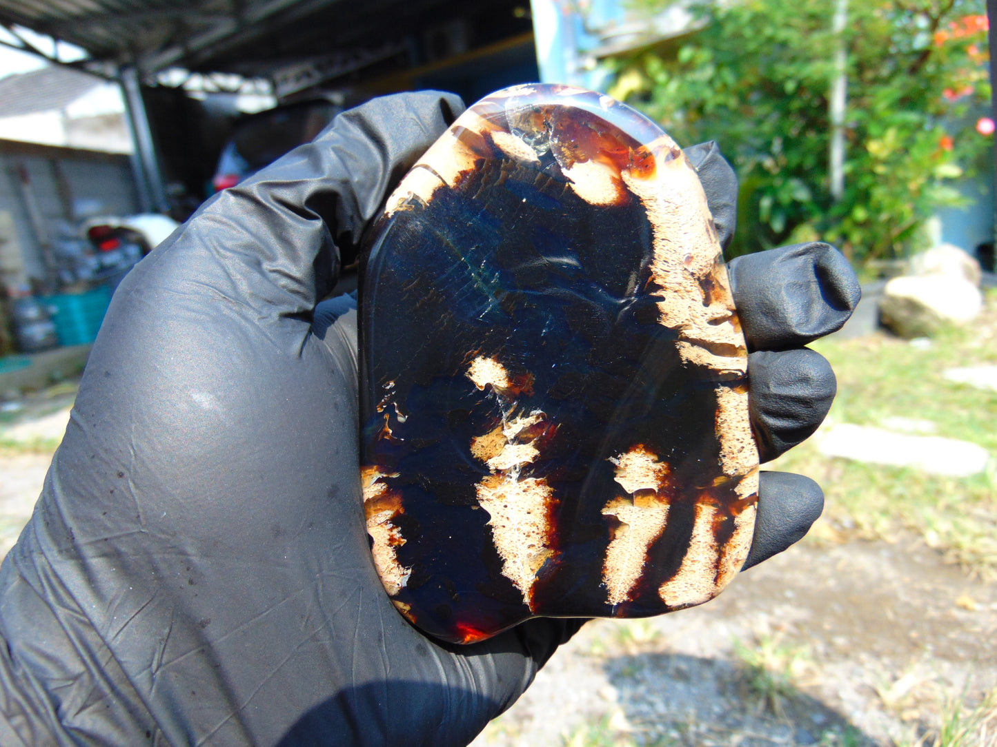 87 gram Slab Slim polished Indonesian Dark Blue Amber for Healing 25A192
