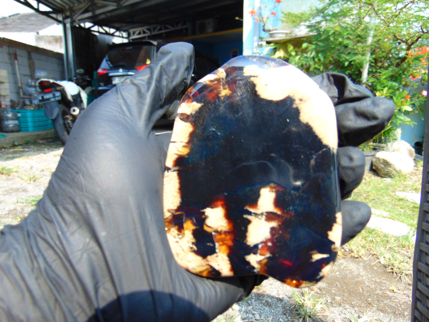 87 gram Slab Slim polished Indonesian Dark Blue Amber for Healing 25A192