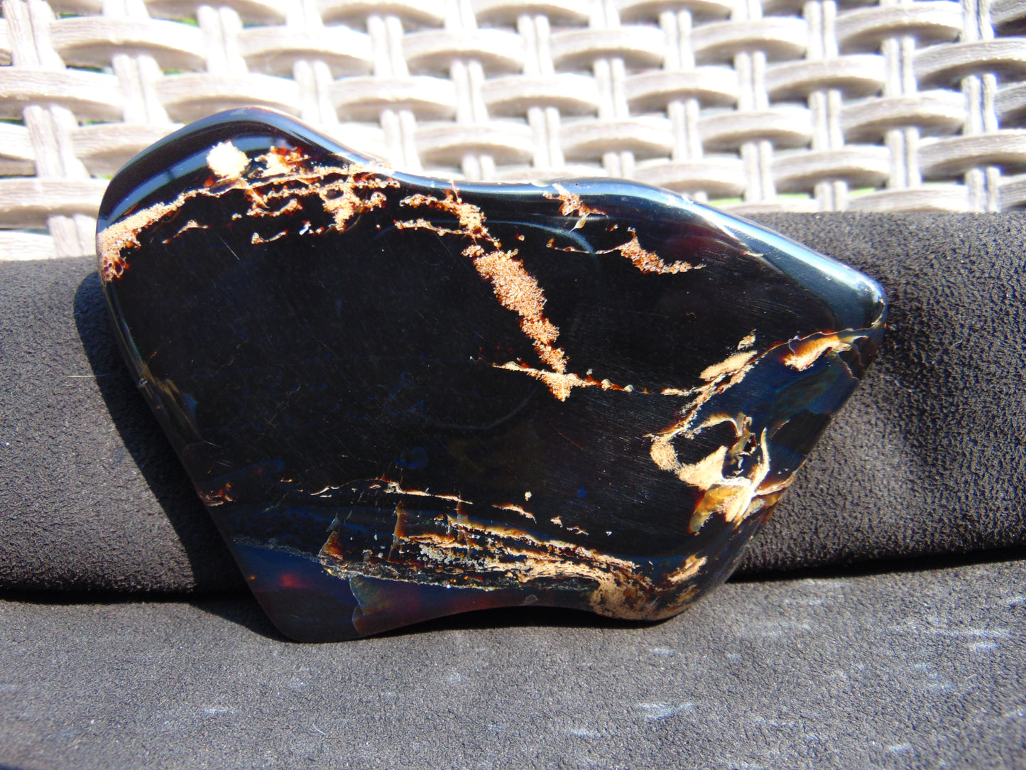 109 gram Slab polished Indonesian Sumatra Black Blue Amber for Healing 25Y111